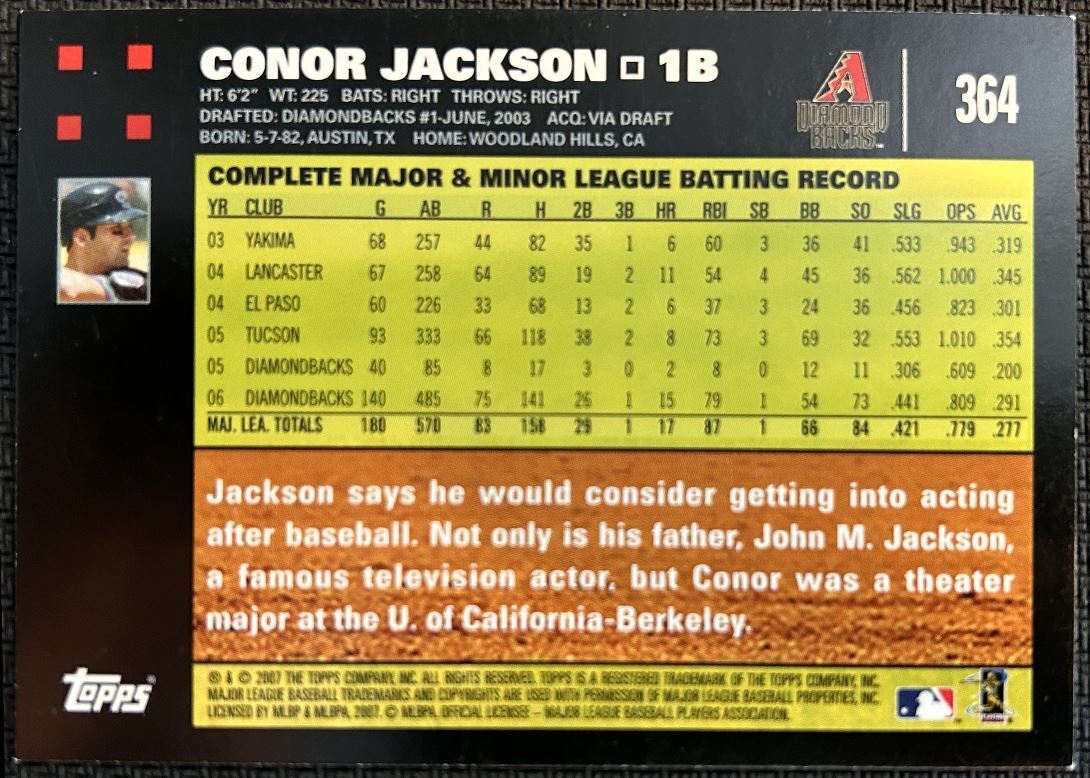 2007 Topps Conor Jackson Arizona Diamondbacks #364