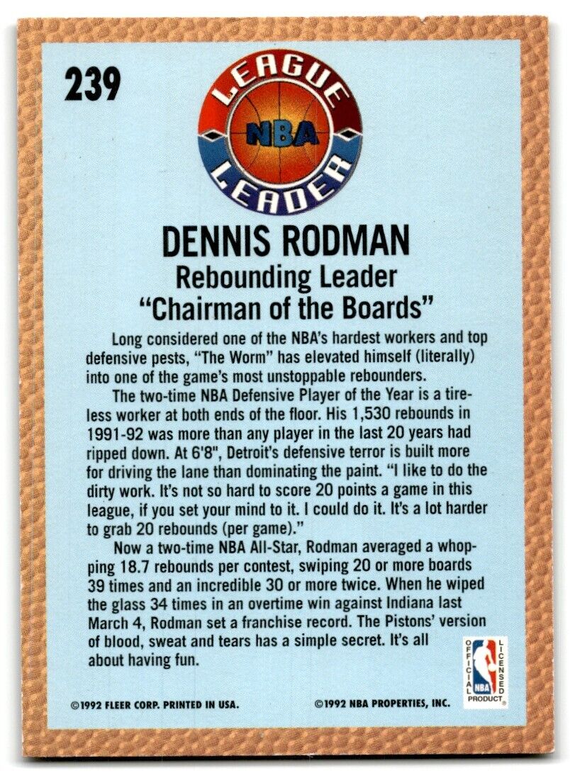 1992-93 Fleer Dennis Rodman Detroit Pistons #239