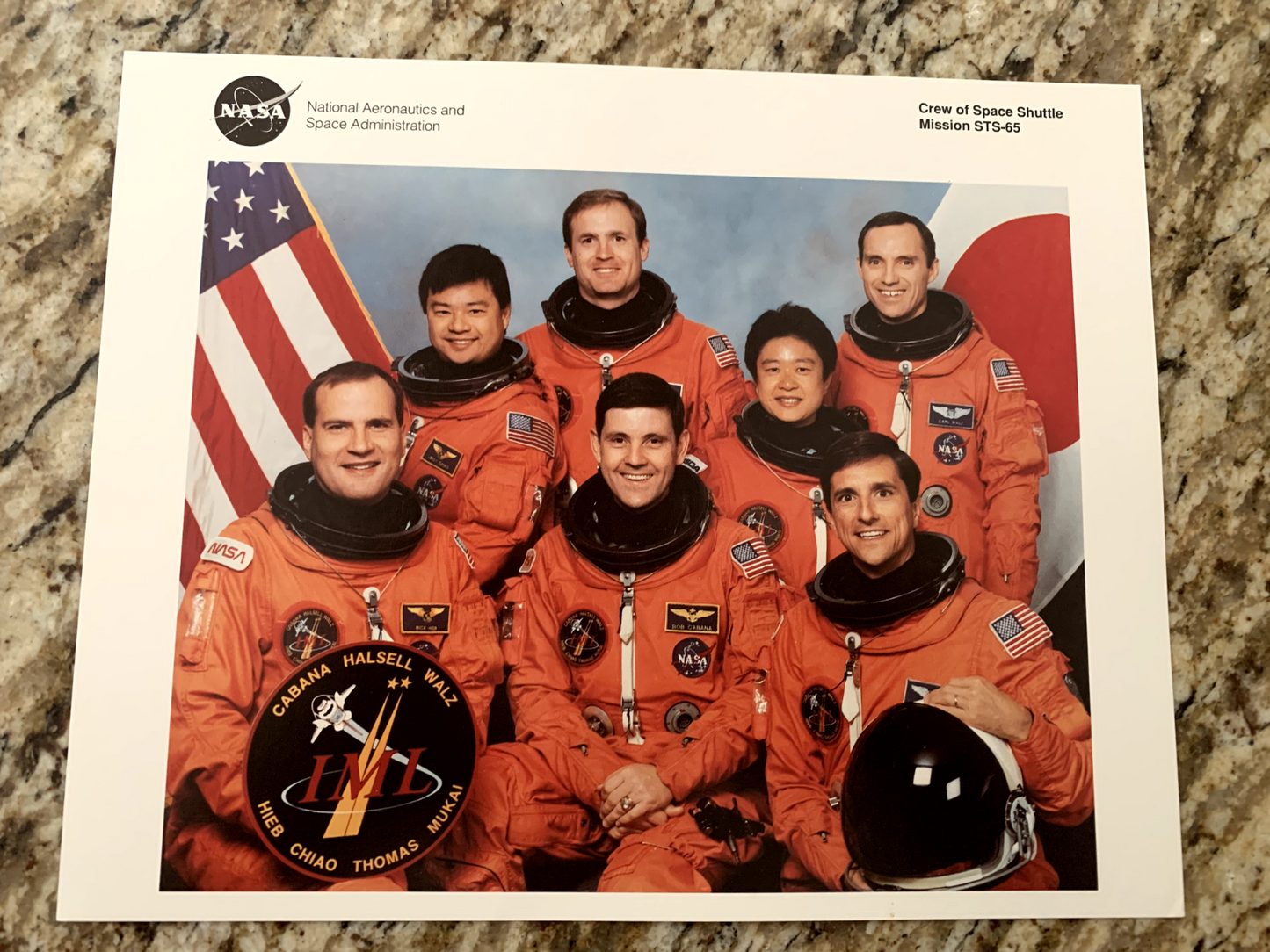 NASA Space Shuttle Columbia Crew STS 65 Litho size 10" by 8"