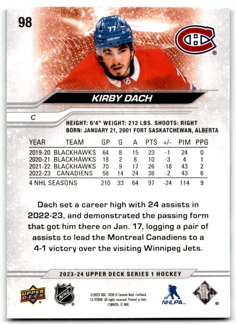 2023-24 Upper Deck Kirby Dach Montreal Canadiens #98