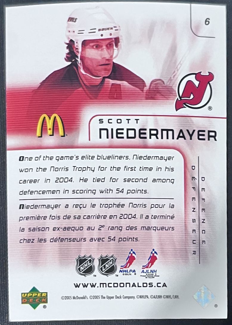 2005-06 Upper Deck McDonald's Scott Niedermayer New Jersey Devils #6