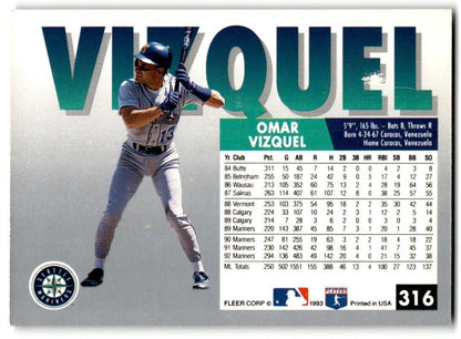 1993 Fleer Omar Vizquel Seattle Mariners #316