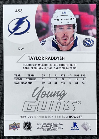 2021-22 Upper Deck Taylor Raddysh Rookie Tampa Bay Lightning #453