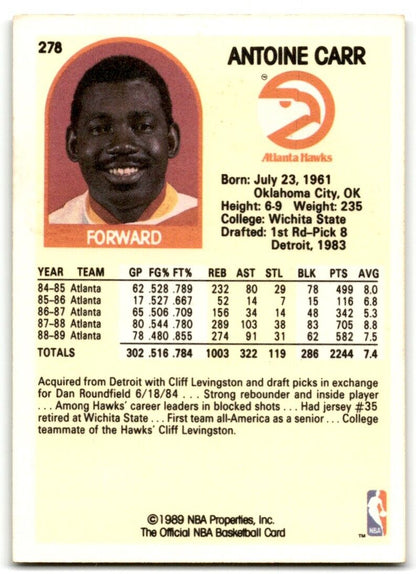 1989-90 Hoops Antoine Carr Atlanta Hawks #278