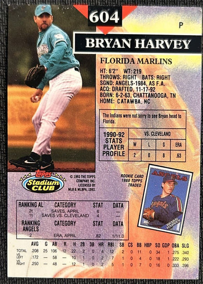 1993 Topps Stadium Club Bryan Harvey Florida Marlins #604