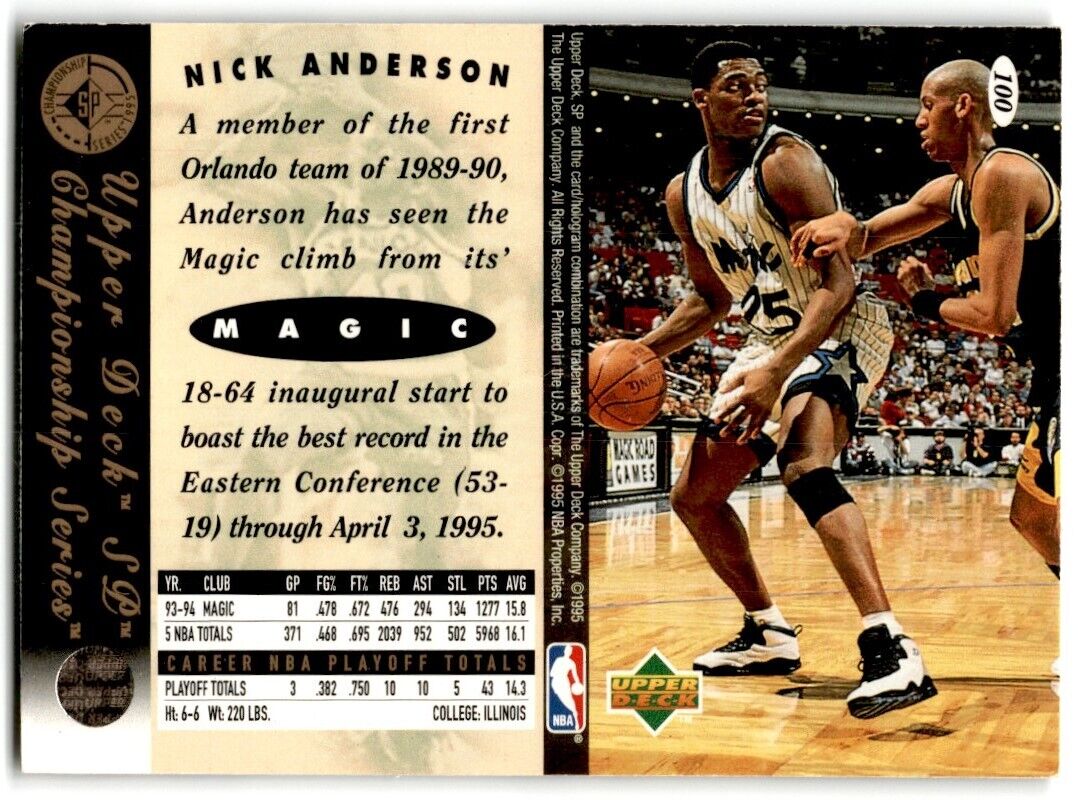 1995-96 SP Championship Series 1995 Nick Anderson Orlando Magic #100