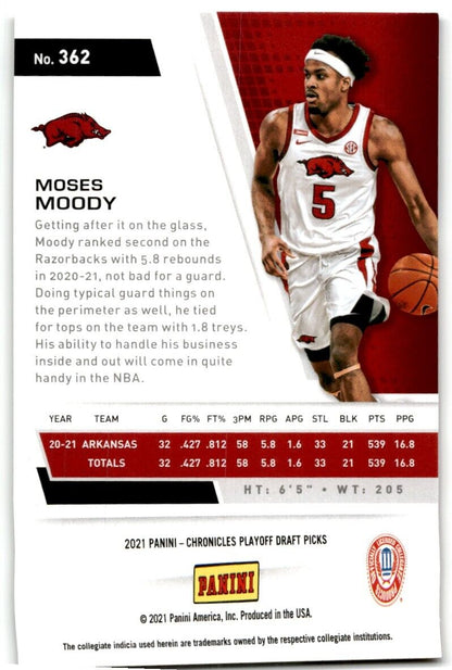 2021-22 Panini Chronicles Playoff Draft Picks Moses Moody Arkansas Razorbacks