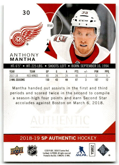 2018-19 SP Authentic Anthony Mantha Detroit Red Wings #30