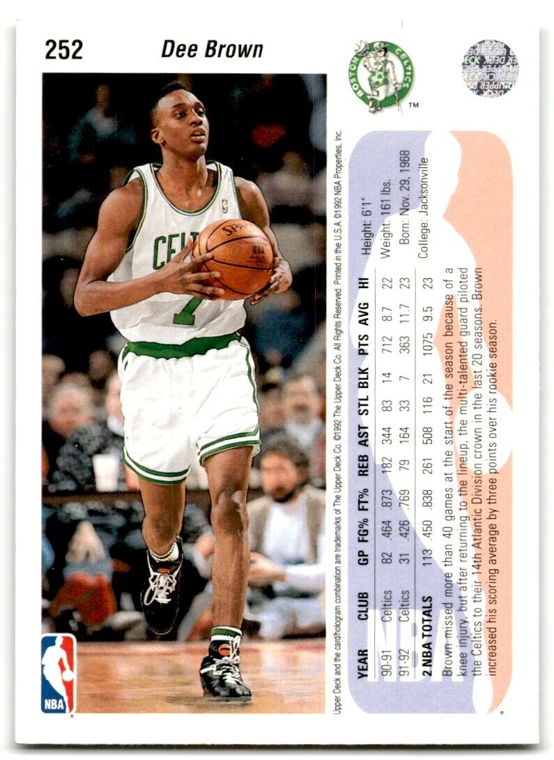 1992-93 Upper Deck Dee Brown Boston Celtics #252