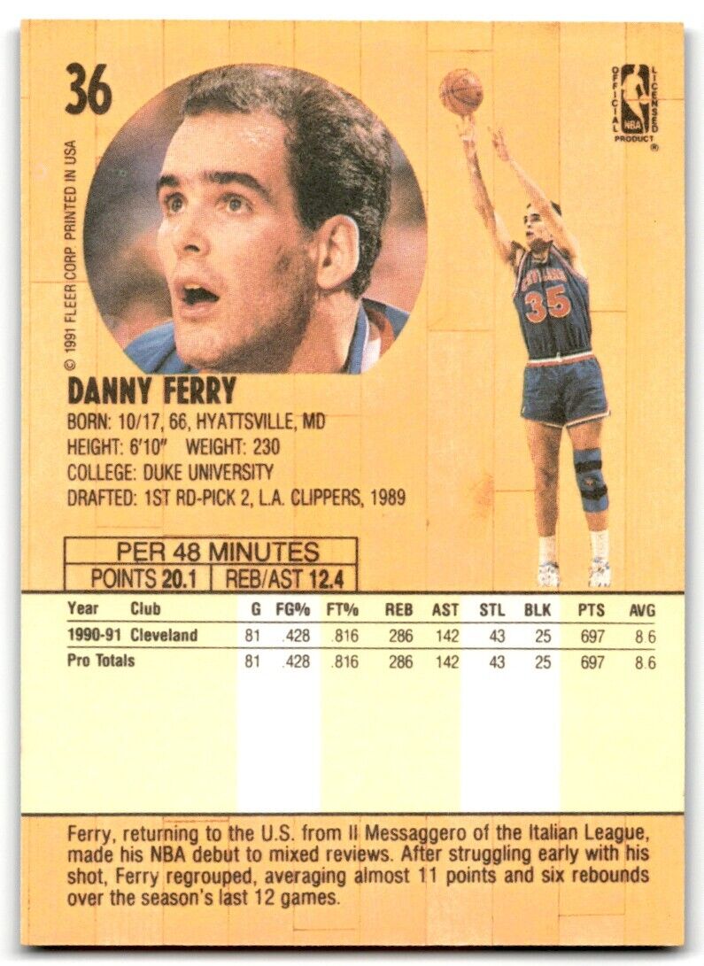 1991-92 Fleer Danny Ferry Cleveland Cavaliers #36