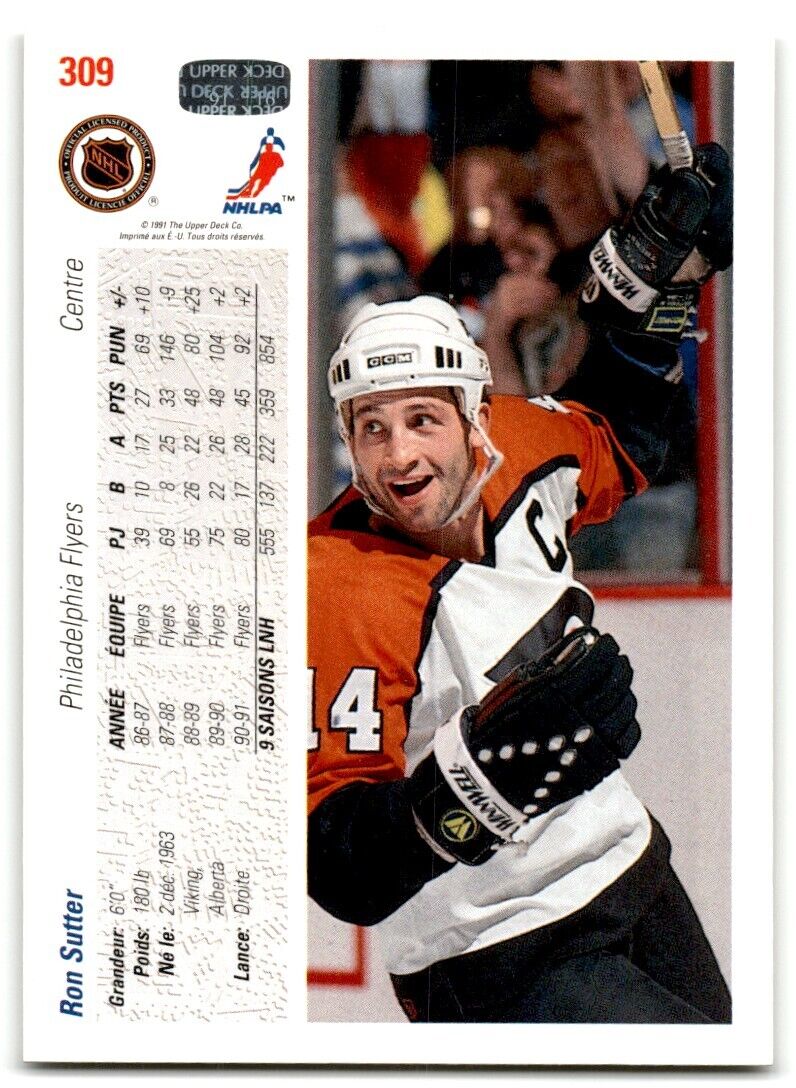 1991-92 Upper Deck French Ron Sutter Philadelphia Flyers #309