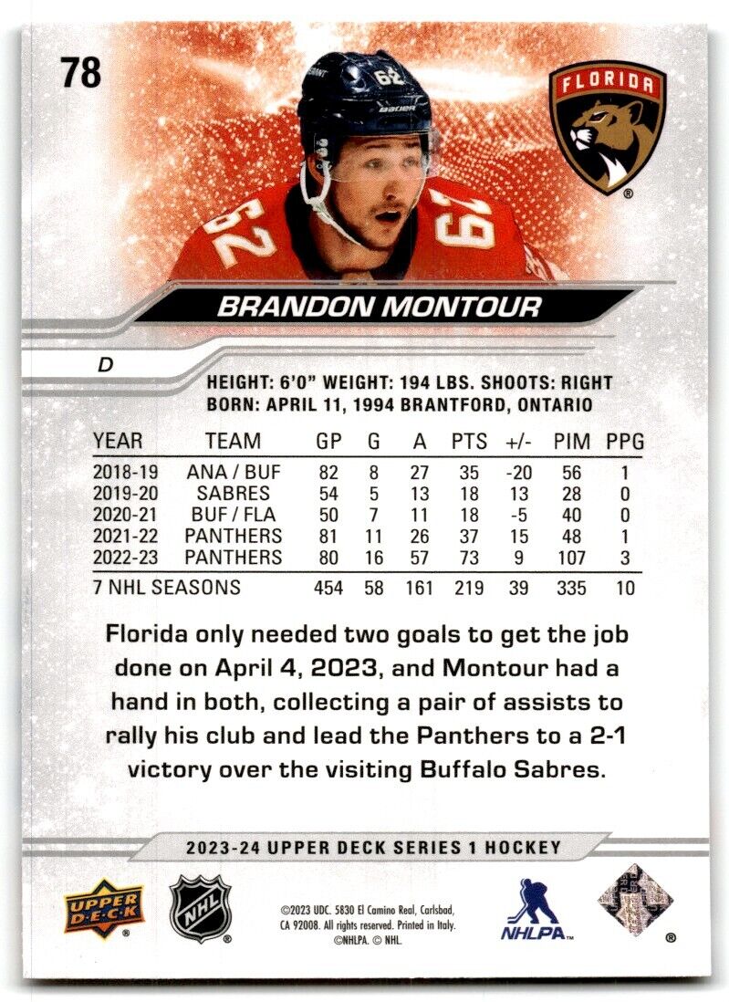 2023-24 Upper Deck Brandon Montour Florida Panthers #78