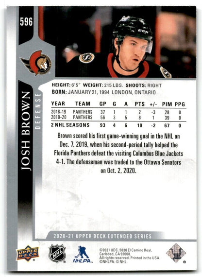 2020-21 Upper Deck Josh Brown Ottawa Senators #596