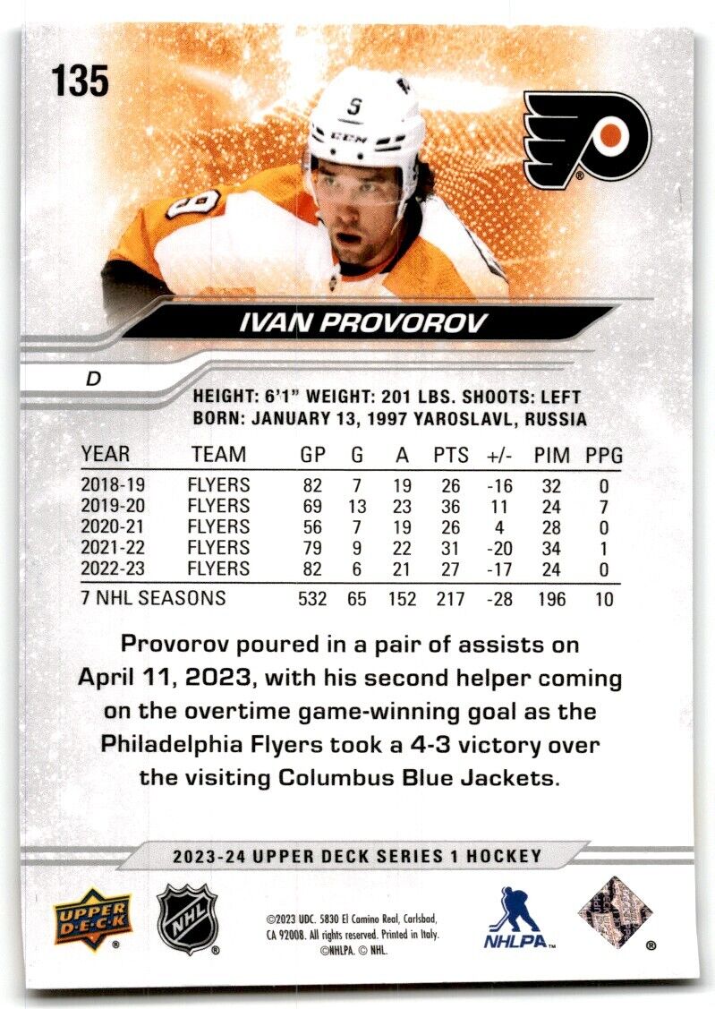 2023-24 Upper Deck Ivan Provorov Philadelphia Flyers #135