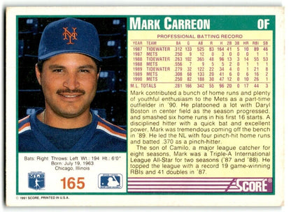 1991 Score Mark Carreon New York Mets #165