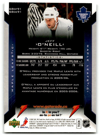 2006-07 Upper Deck Gatorade Jeff O'Neill Toronto Maple Leafs #68