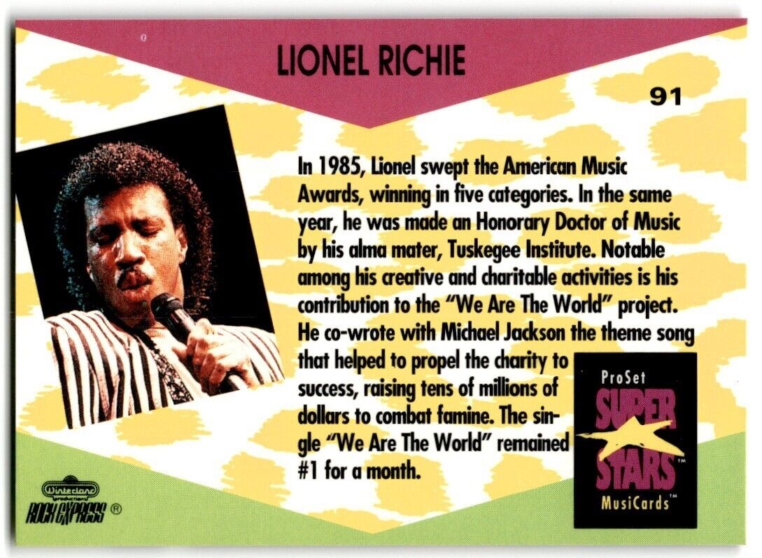 1991-92 ProSet Super Stars MusiCard Lionel Richie #91