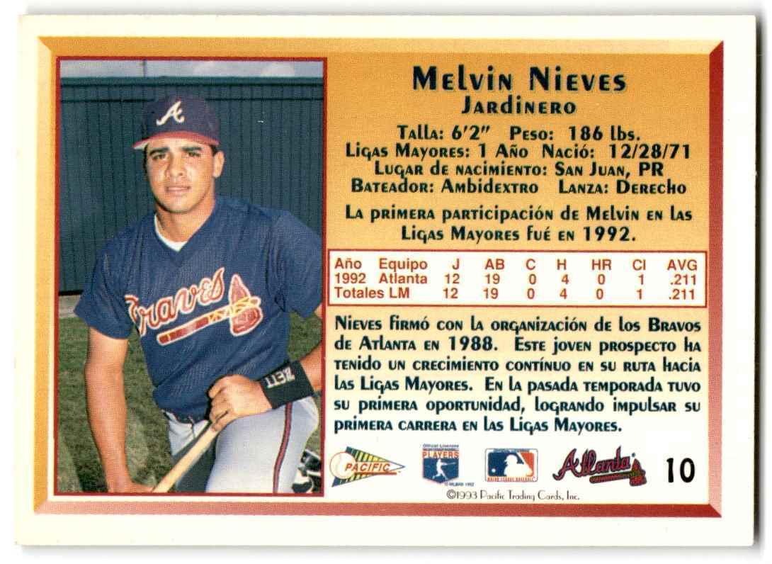 1993 Pacific Spanish Melvin Nieves Atlanta Braves #10