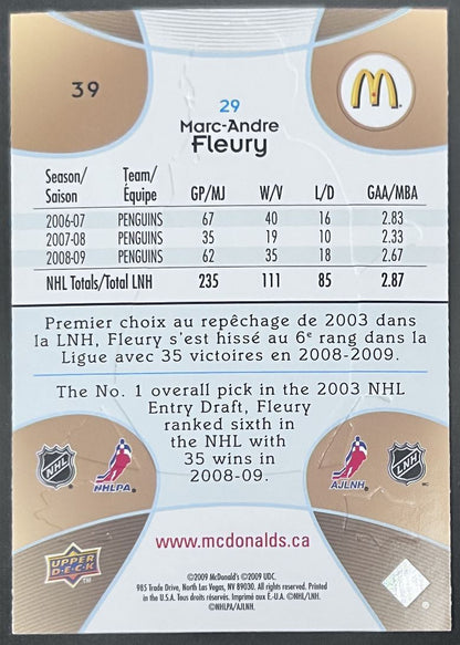 2009-10 Upper Deck McDonald's Marc-Andre Fleury Pittsburgh Penguins #39