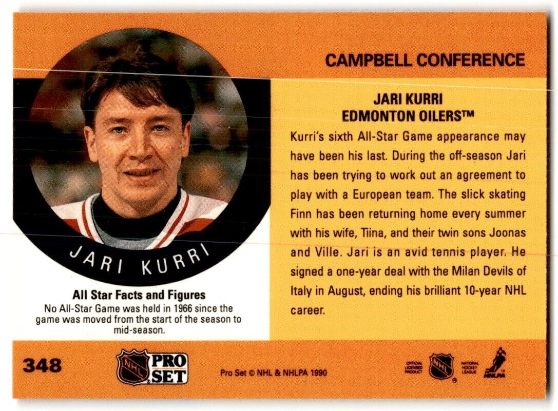 1990-91 Pro Set Jari Kurri Edmonton Oilers #348A