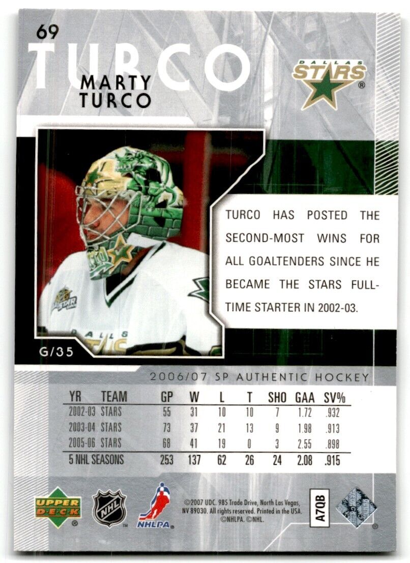 2006-07 SP Authentic Marty Turco Dallas Stars #69