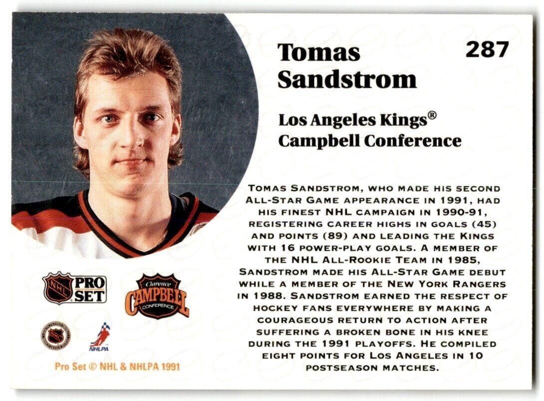 1991-92 Pro Set French Tomas Sandstrom Los Angeles Kings #287