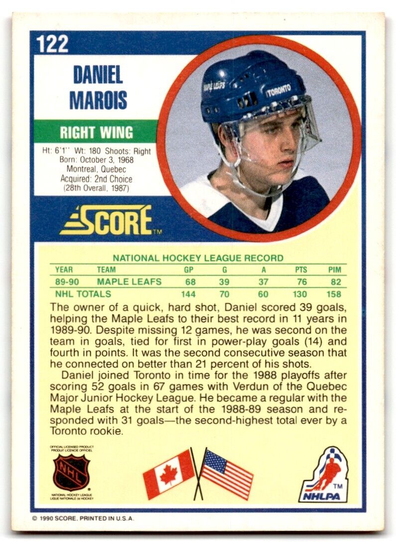 1990-91 Score Daniel Marois Toronto Maple Leafs #122