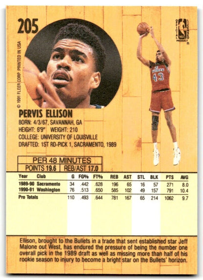 1991-92 Fleer Pervis Ellison Washington Bullets #205