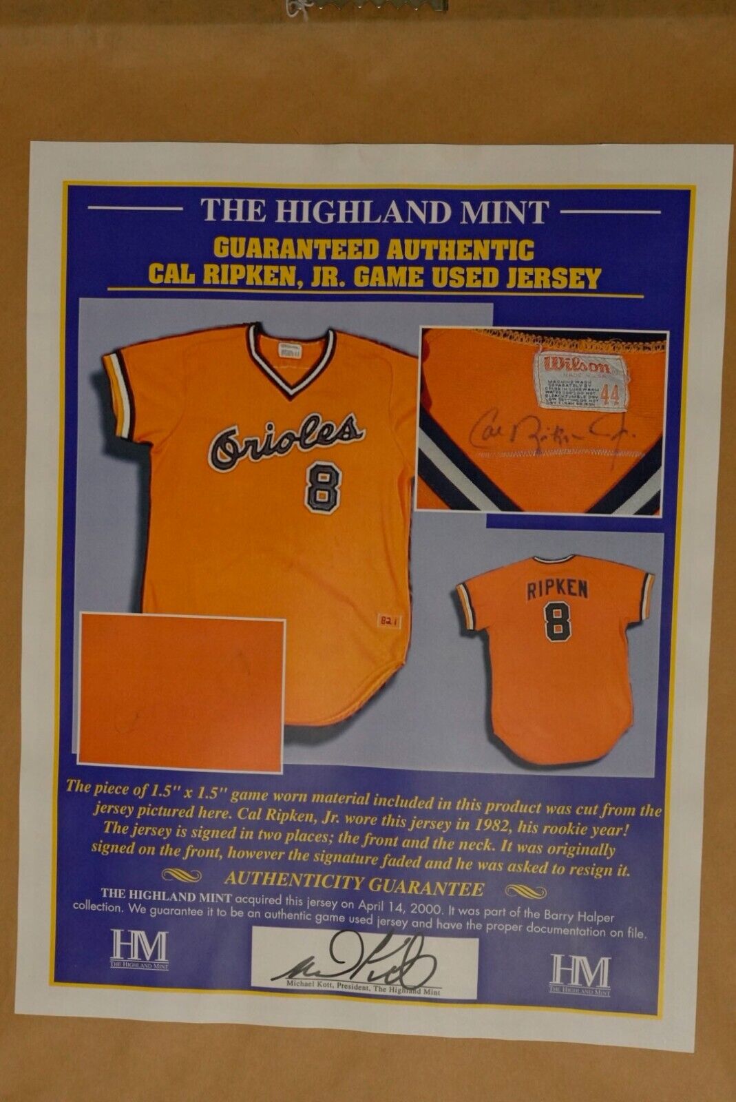 Cal Ripken Highland Mint Photo Mint Game Used Jersey Rookie HOF Orioles 500