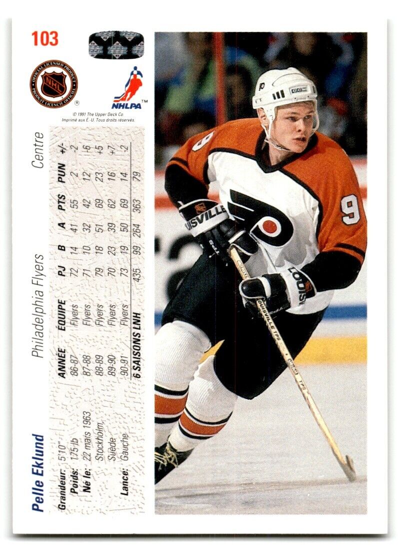 1991-92 Upper Deck French Pelle Eklund Philadelphia Flyers #103