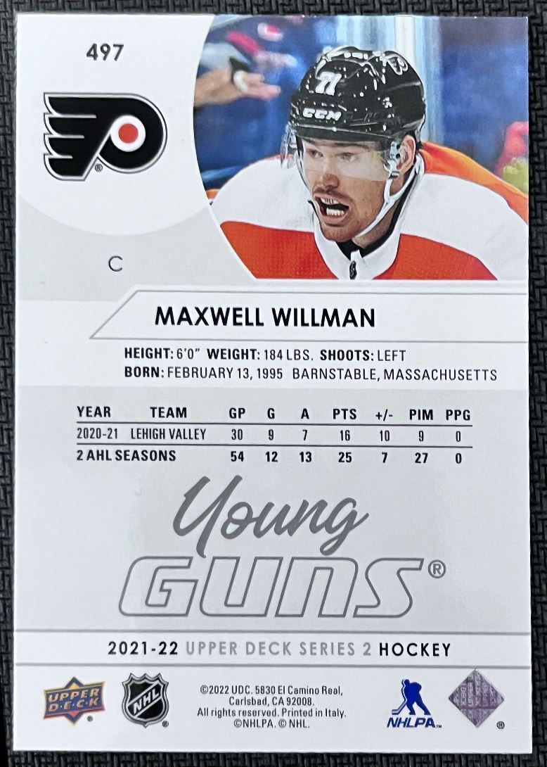 2021-22 Upper Deck Maxwell Willman Rookie Philadelphia Flyers #497