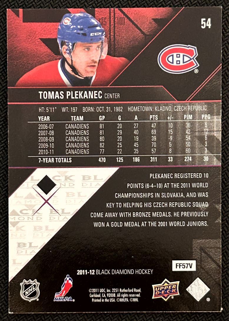 2011-12 Upper Deck Black Diamond Tomas Plekanec Montreal Canadiens #54