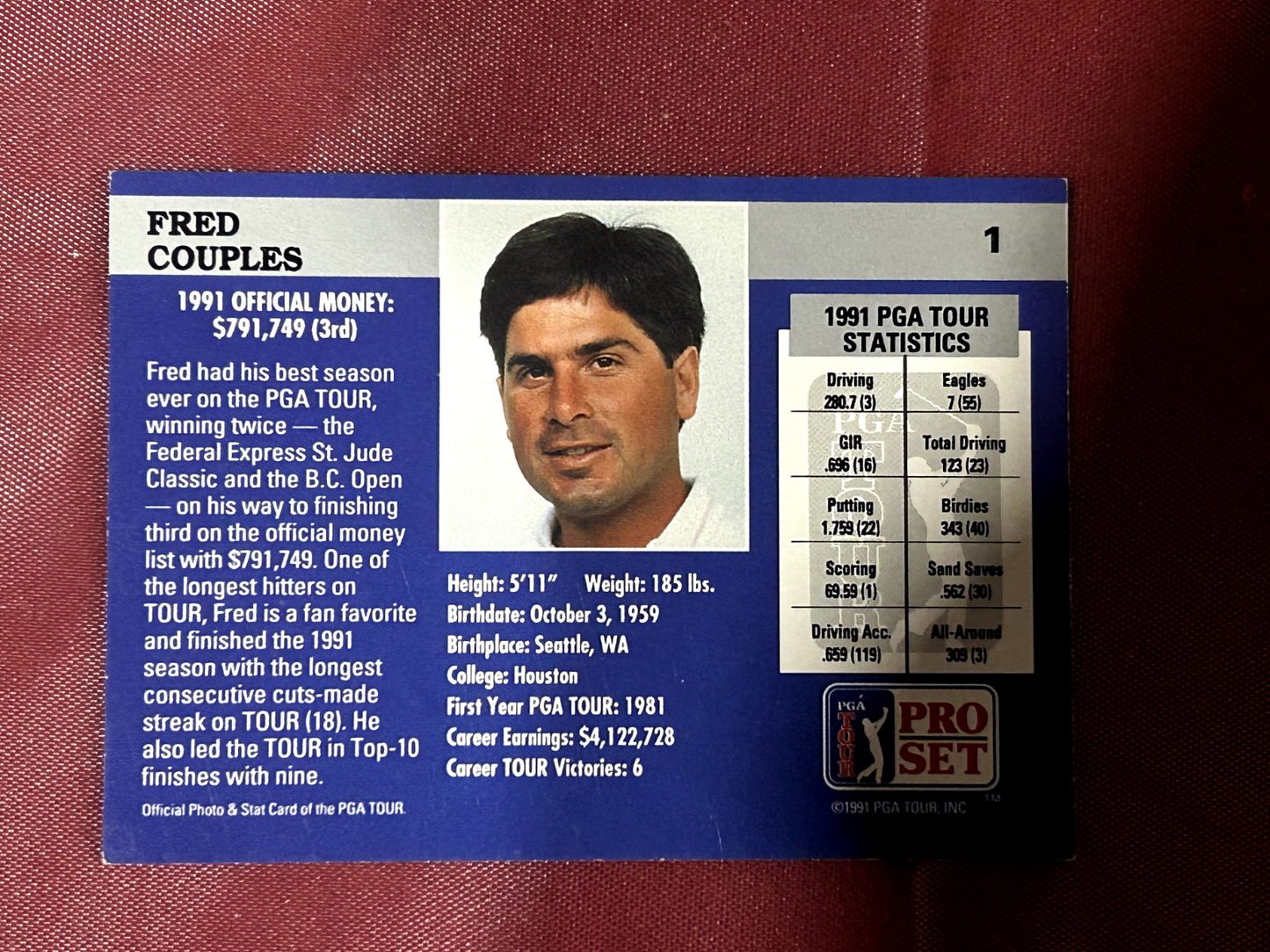 Fred Couples PGA 1991 Pro Set Golf Card #1 Promo Prototype