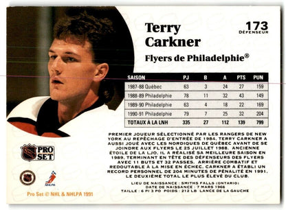 1991-92 Pro Set French Terry Carkner Philadelphia Flyers #173