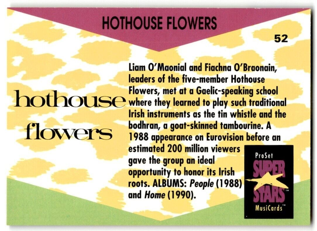 1991-92 ProSet Super Stars MusiCard Hothouse Flowers #52