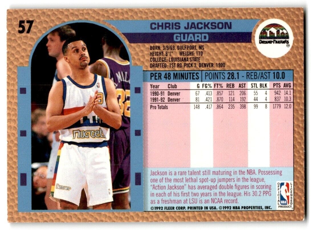 1992-93 Fleer Chris Jackson Denver Nuggets #57