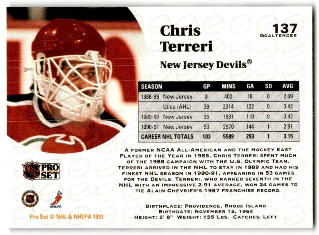 1991-92 Pro Set Chris Terreri New Jersey Devils #137