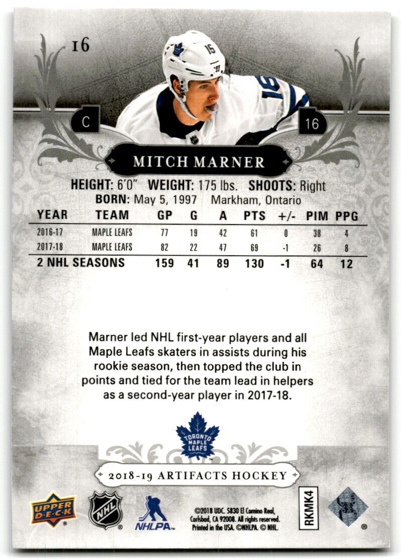 2018-19 Upper Deck Artifacts Mitch Marner Toronto Maple Leafs #16