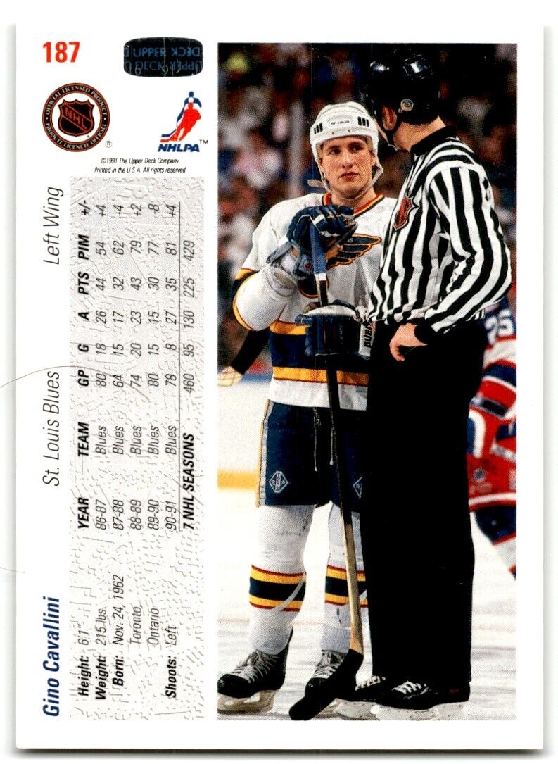 1991-92 Upper Deck Gino Cavallini St. Louis Blues #187