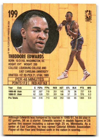 1991-92 Fleer Theodore Edwards Utah Jazz #199