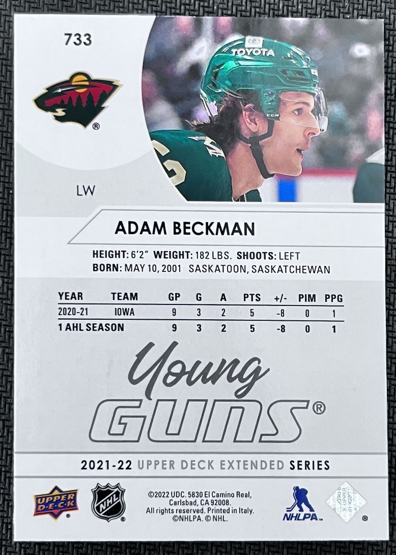 2021-22 Upper Deck Adam Beckman Rookie Minnesota Wild #733