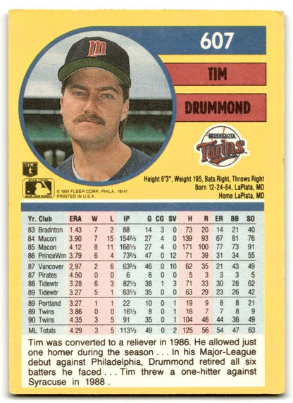 1991 Fleer Tim Drummond Minnesota Twins #607A