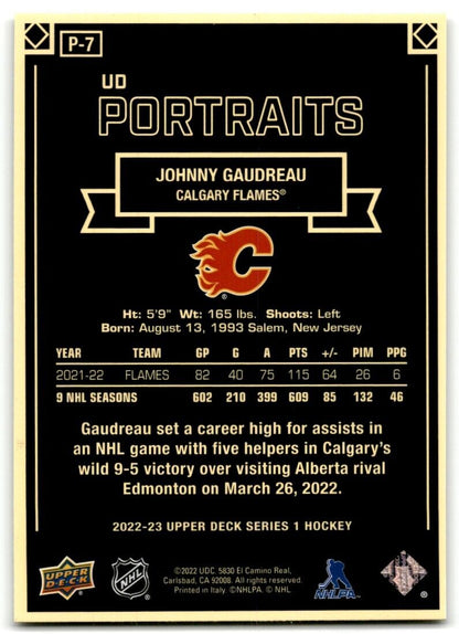 2022-23 Upper Deck UD Portraits Johnny Gaudreau Calgary Flames #P-7