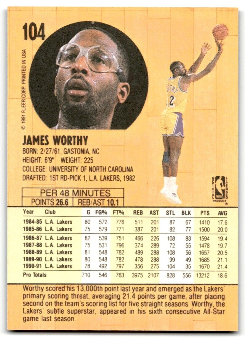 1991-92 Fleer James Worthy Los Angeles Lakers #104