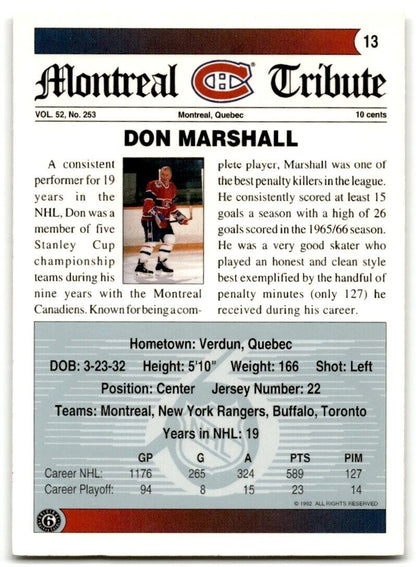 1991-92 Ultimate Original 6 Don Marshall Montreal Canadiens #13