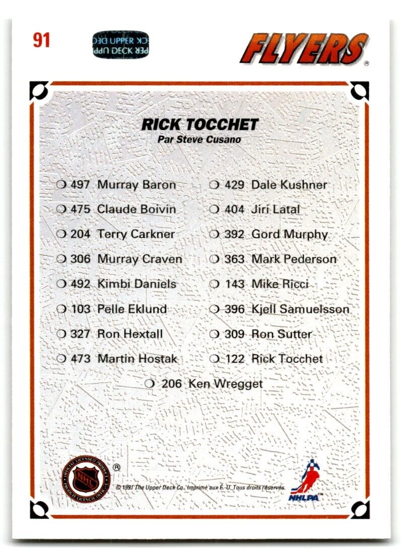 1991-92 Upper Deck Collector's choice Rick Tocchet Philadelphia Flyers #91