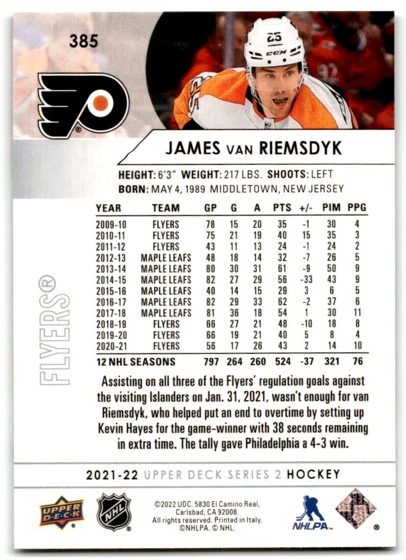 2022-23 Upper Deck James van Riemsdyk Philadelphia Flyers #385