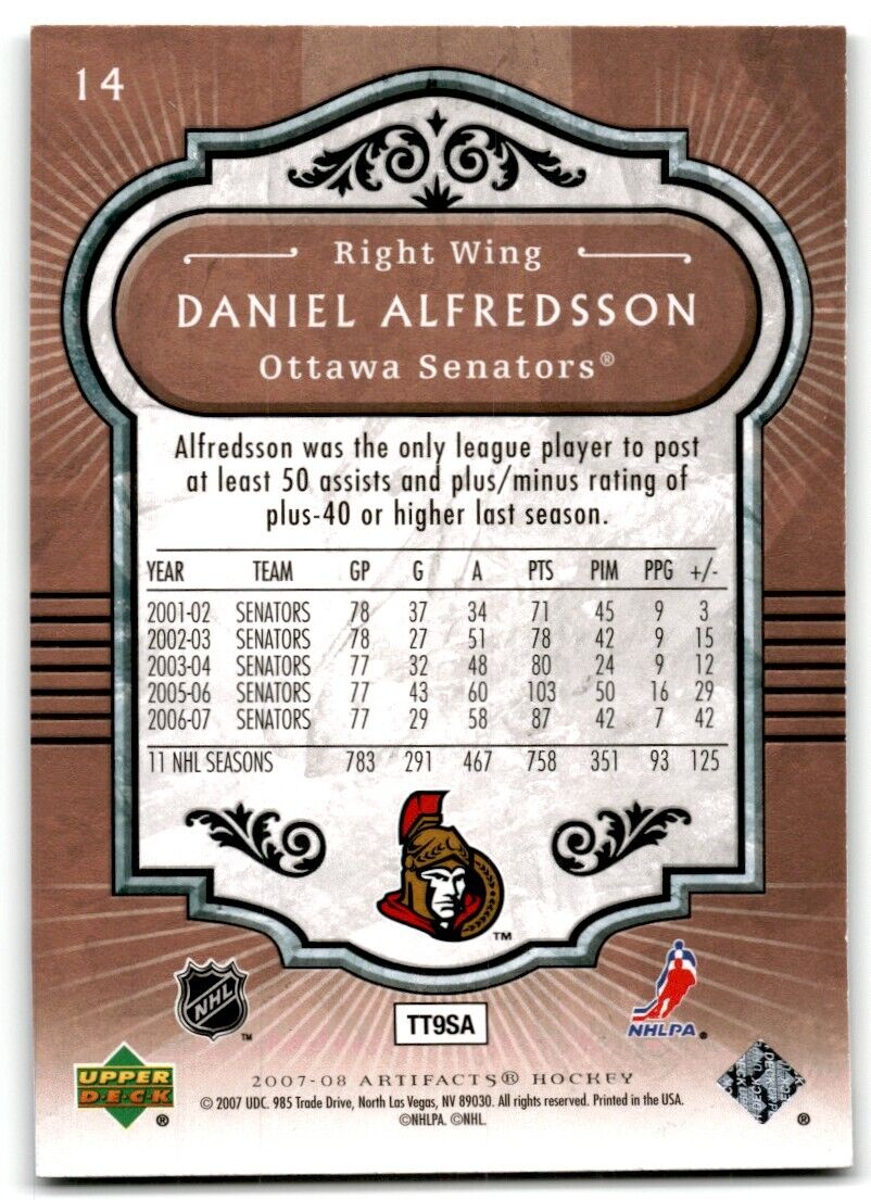 2007-08 Upper Deck Artifacts Daniel Alfredsson Ottawa Senators #14