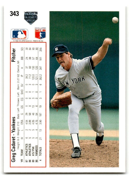 1991 Upper Deck Greg Cadaret New York Yankees #343