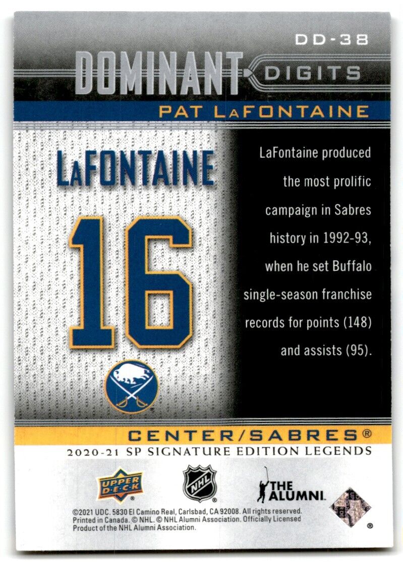 2020-21 Upper Deck Dominant Digit Pat LaFontaine Buffalo Sabres #DD-38